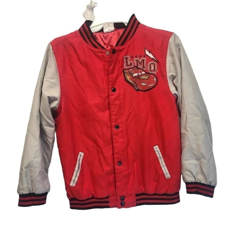 Disney Store Pixar Cars Lightning McQueen Boys Size 9/10 Varsity Jacket E5